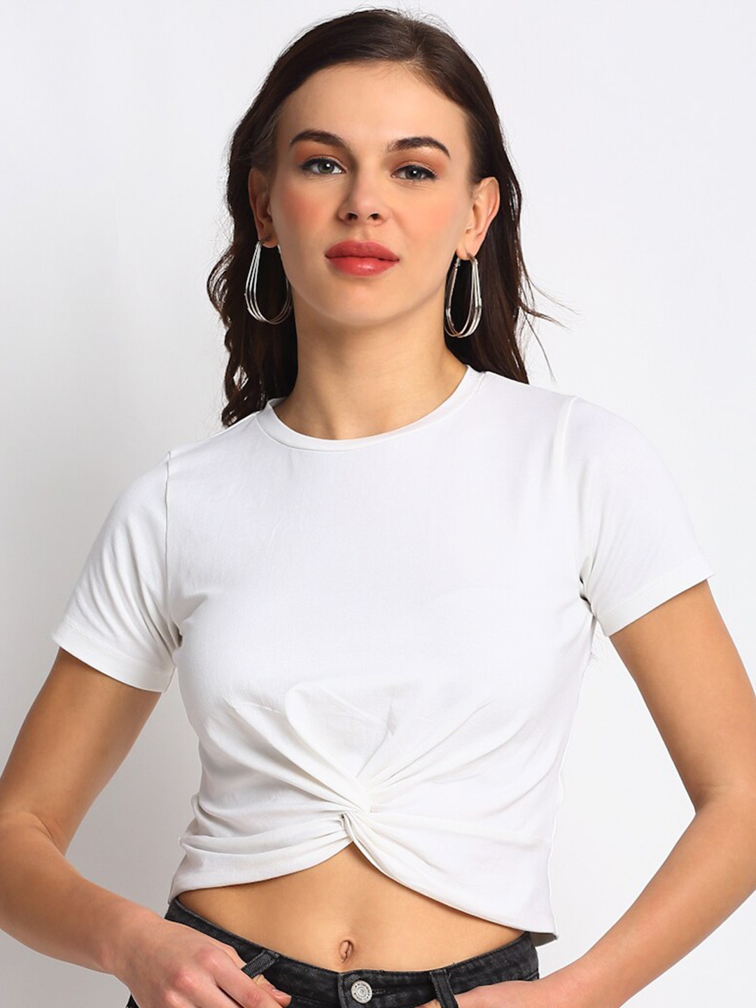 

DOOR74 Off White Twisted Crop Top