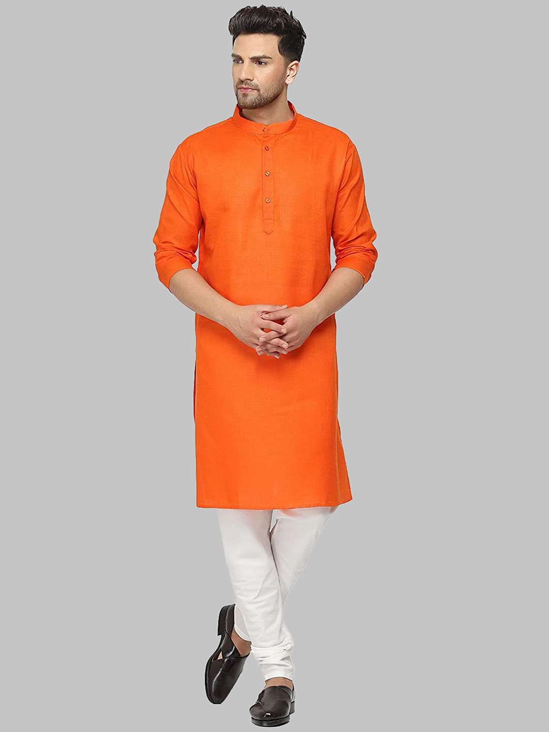 

ROYAL KURTA Men Orange Side Slit Cotton Kurta