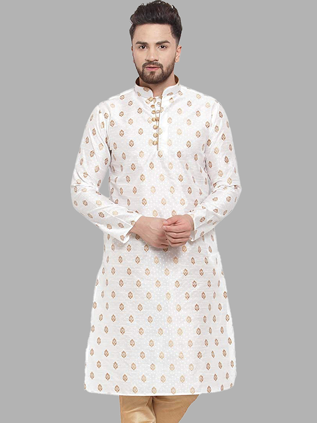 

ROYAL KURTA Men Beige Ethnic Motifs Side Slit Cotton Kurta