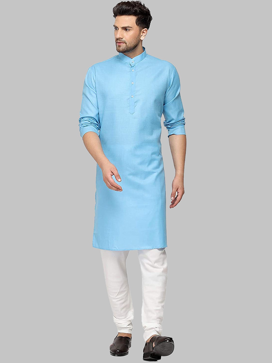 

ROYAL KURTA Men Blue Side Slit Cotton Kurta