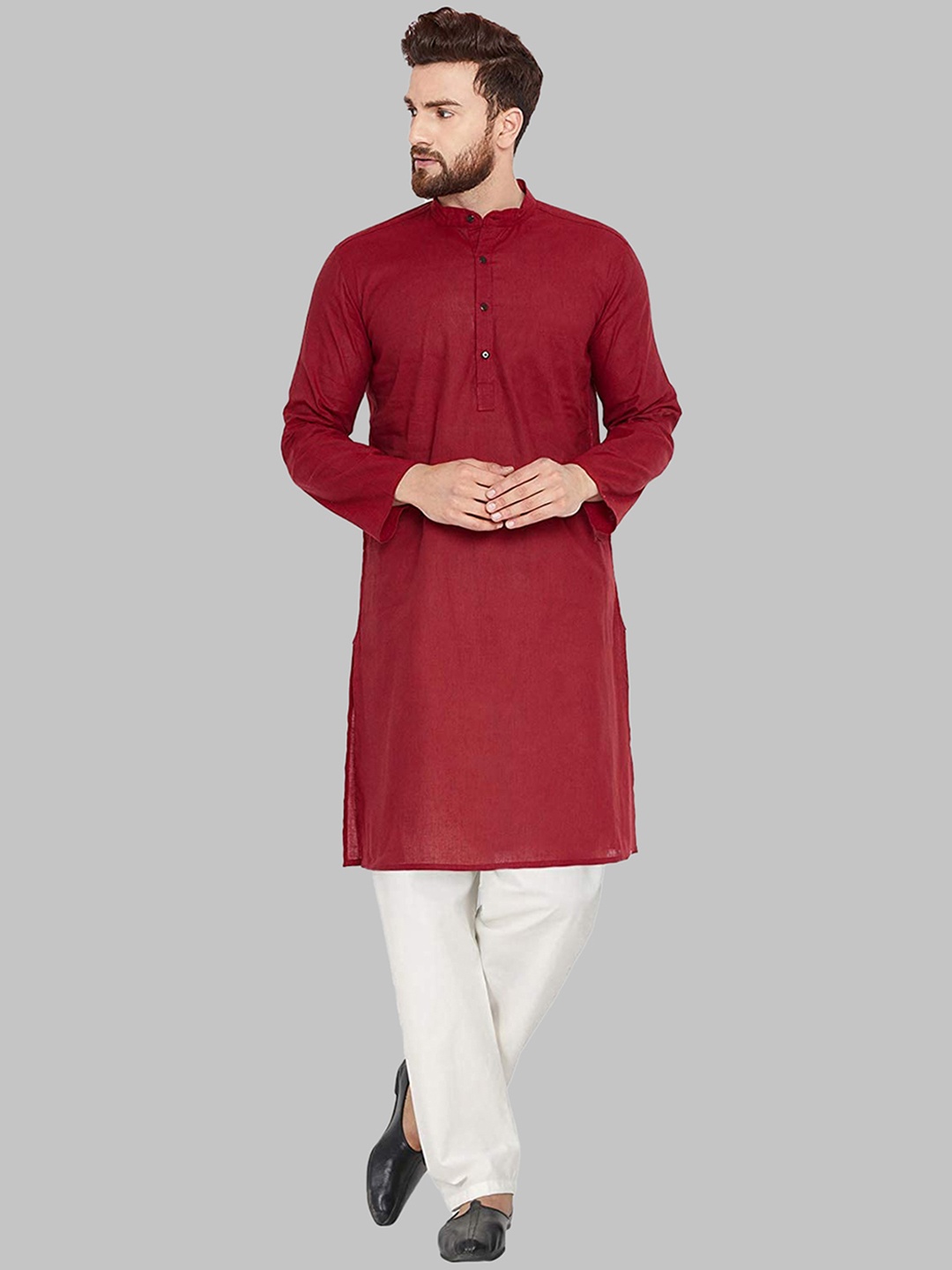 

ROYAL KURTA Men Maroon Side Slit Cotton Kurta