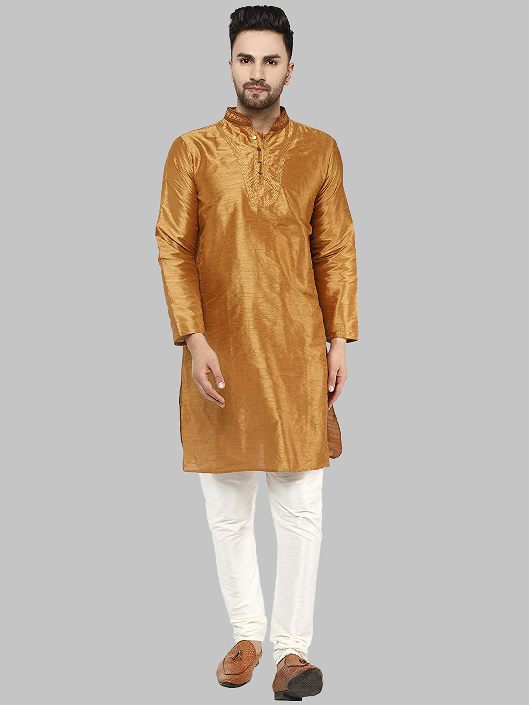 

ROYAL KURTA Men Bronze-Toned Side Slit Cotton Kurta