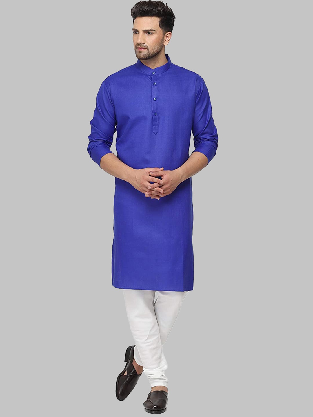 

ROYAL KURTA Men Blue Side Slit Cotton Kurta