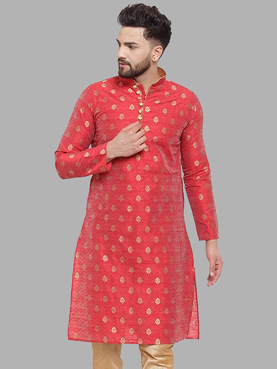 

ROYAL KURTA Men Maroon Geometric Printed Summer Sheers Kurta