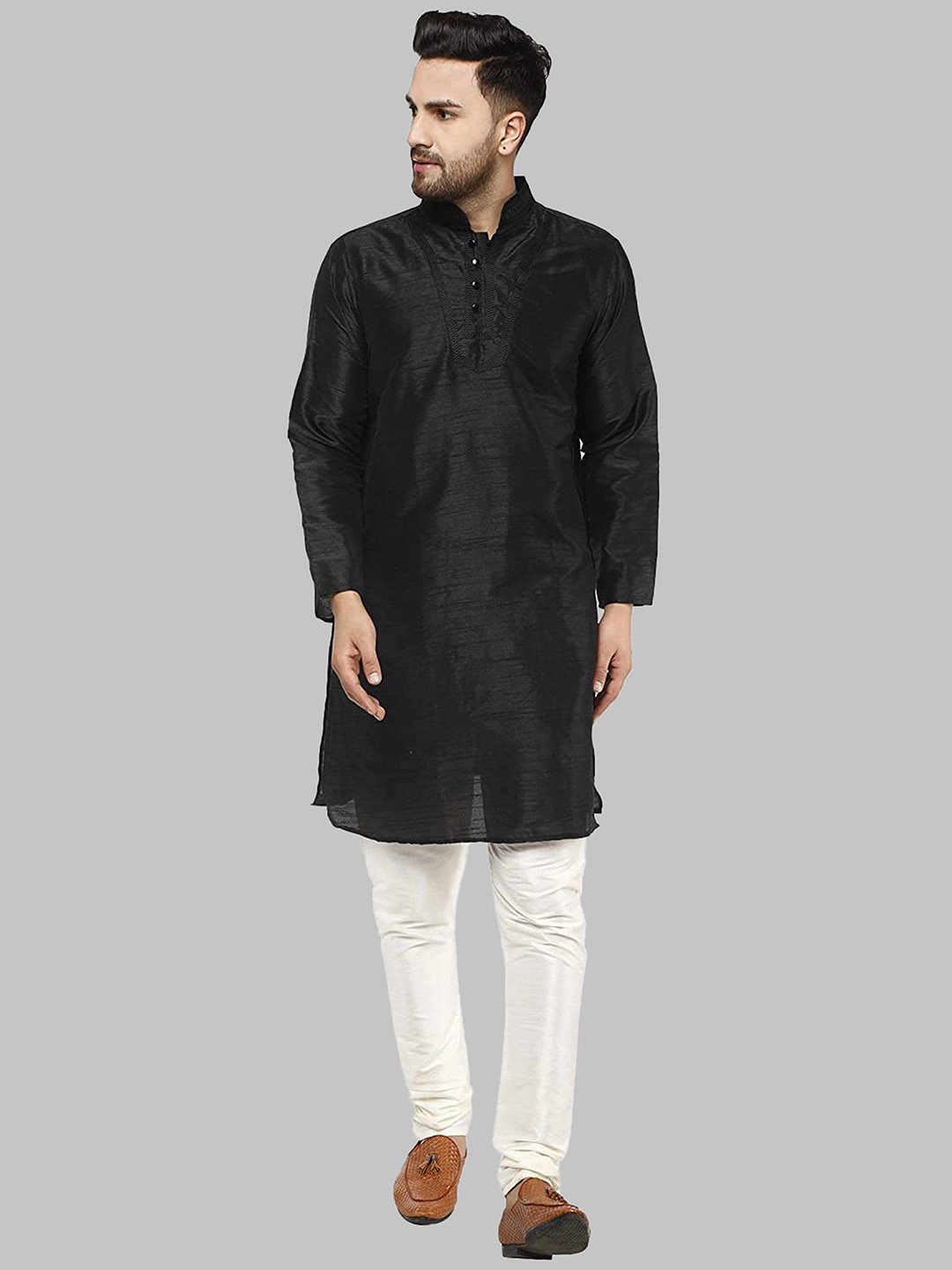 

ROYAL KURTA Men Black Summer Sheers Pathani Kurta