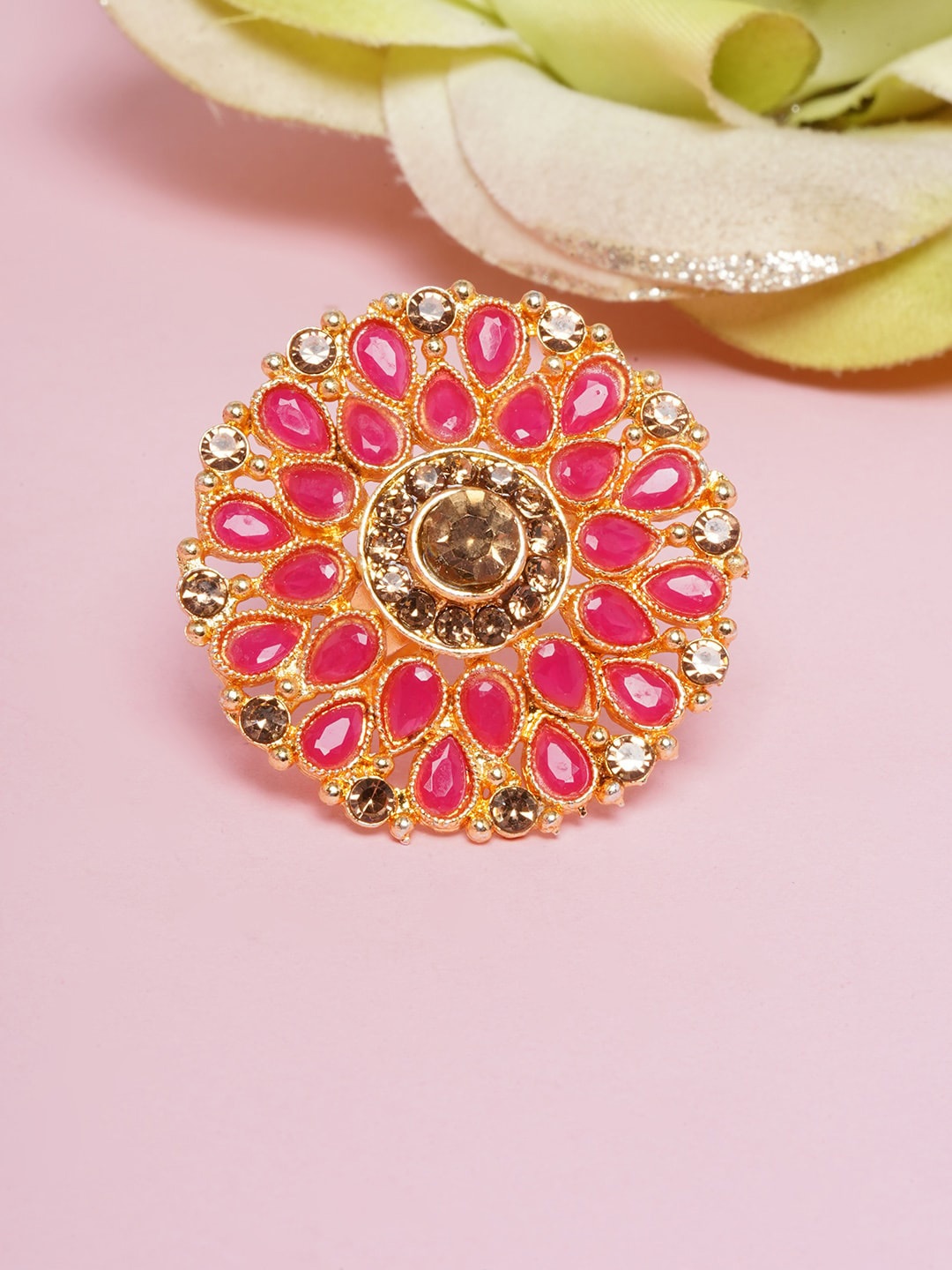 

DIVA WALK Women Gold-Plated & Red Kundan Studded Finger Ring