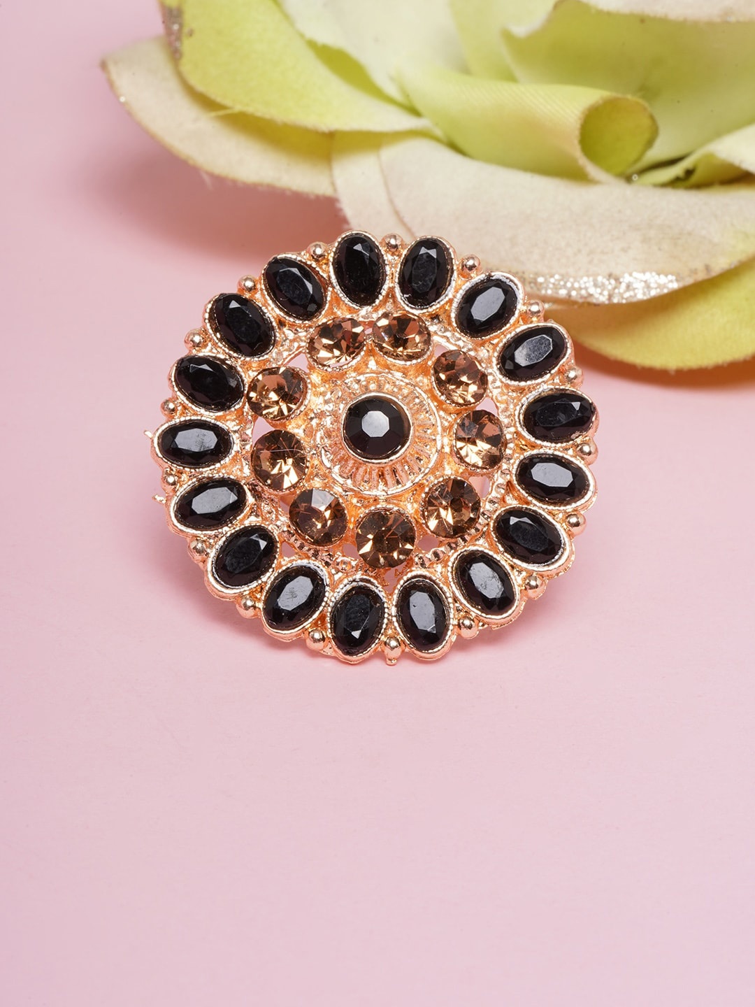 

DIVA WALK Women Gold-Plated Black & Brown Kundan & Stone-Studded Finger Ring
