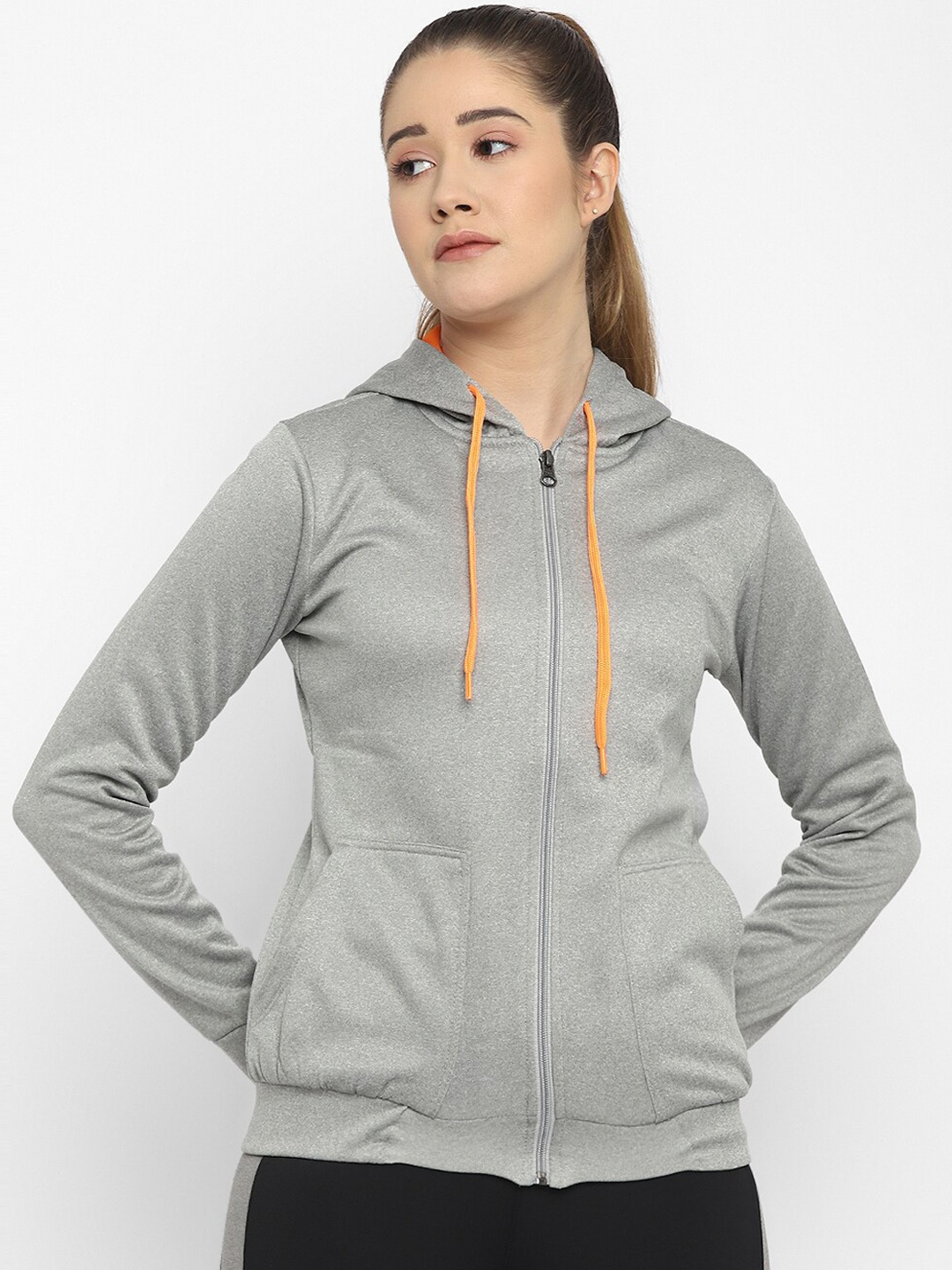 

OFF LIMITS Women Grey Melange Hooded Sporty Jacket