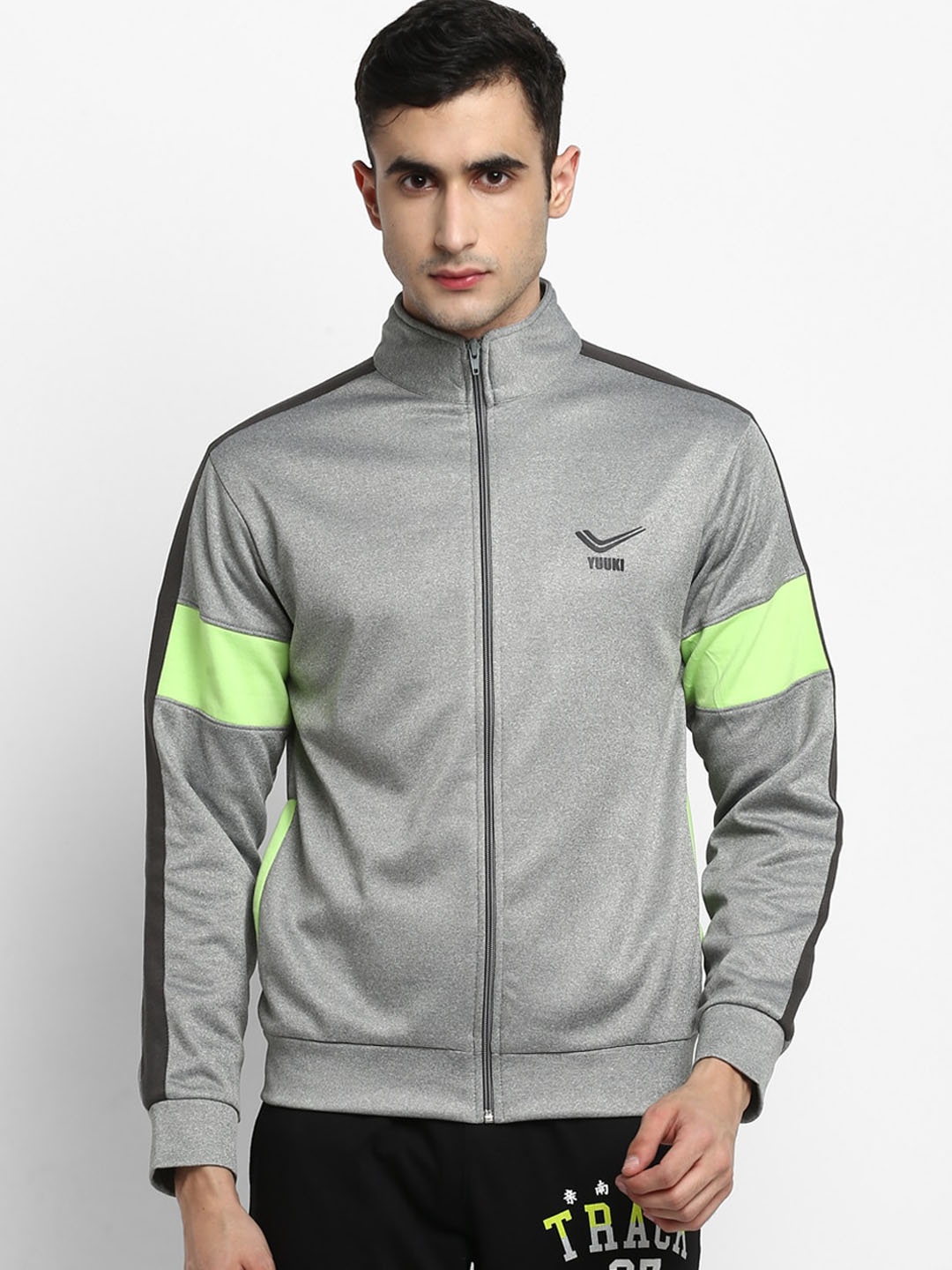 

Yuuki Men Grey Melange Colourblocked Patchwork Sporty Jacket