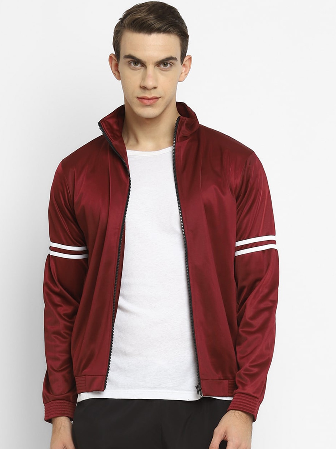 

Yuuki Men Maroon Striped Sporty Jacket