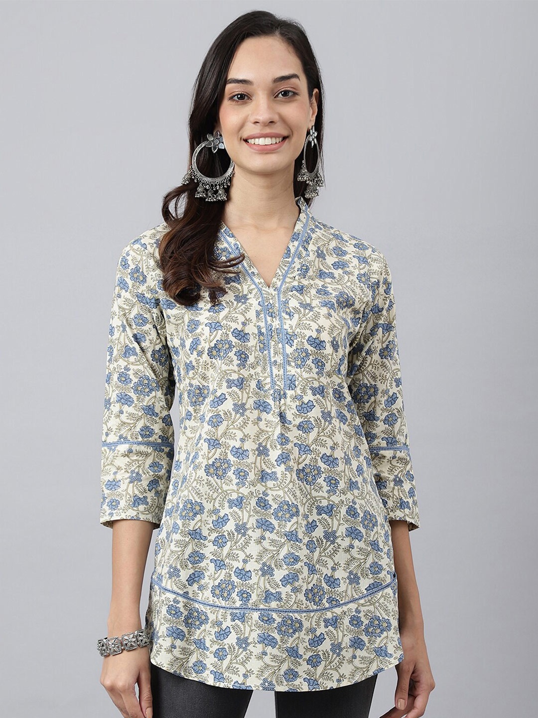 

MEESAN Blue & White Printed Cotton Tunic