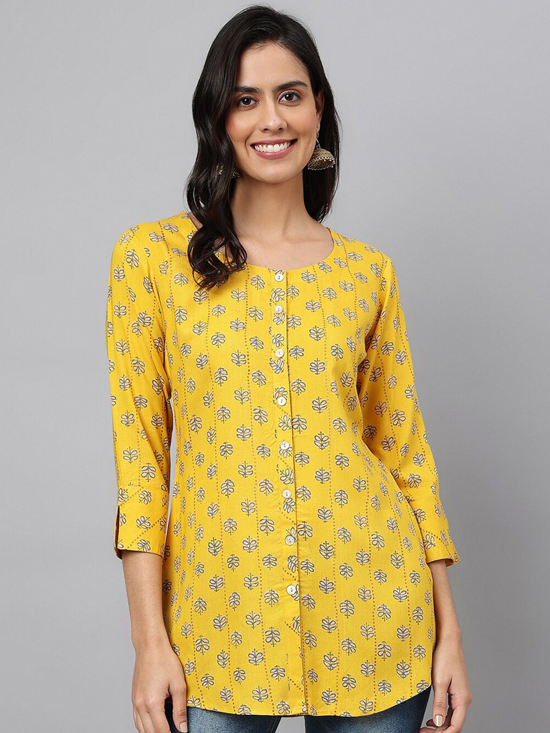 

MEESAN Yellow & Blue Printed Tunic