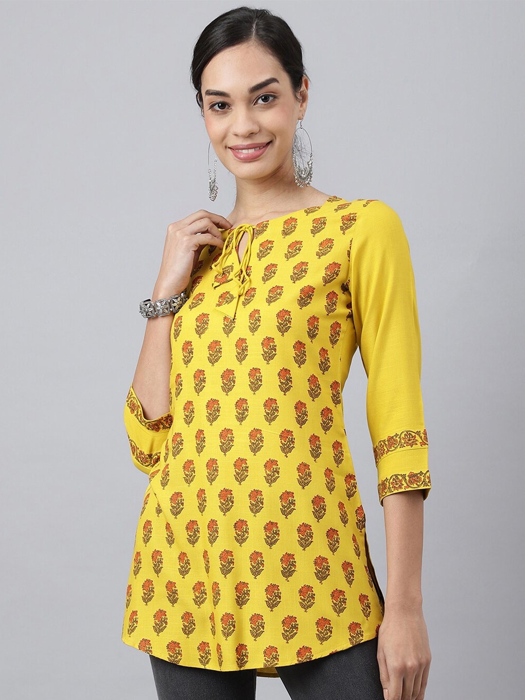 

MEESAN Yellow & Red Printed Tunic