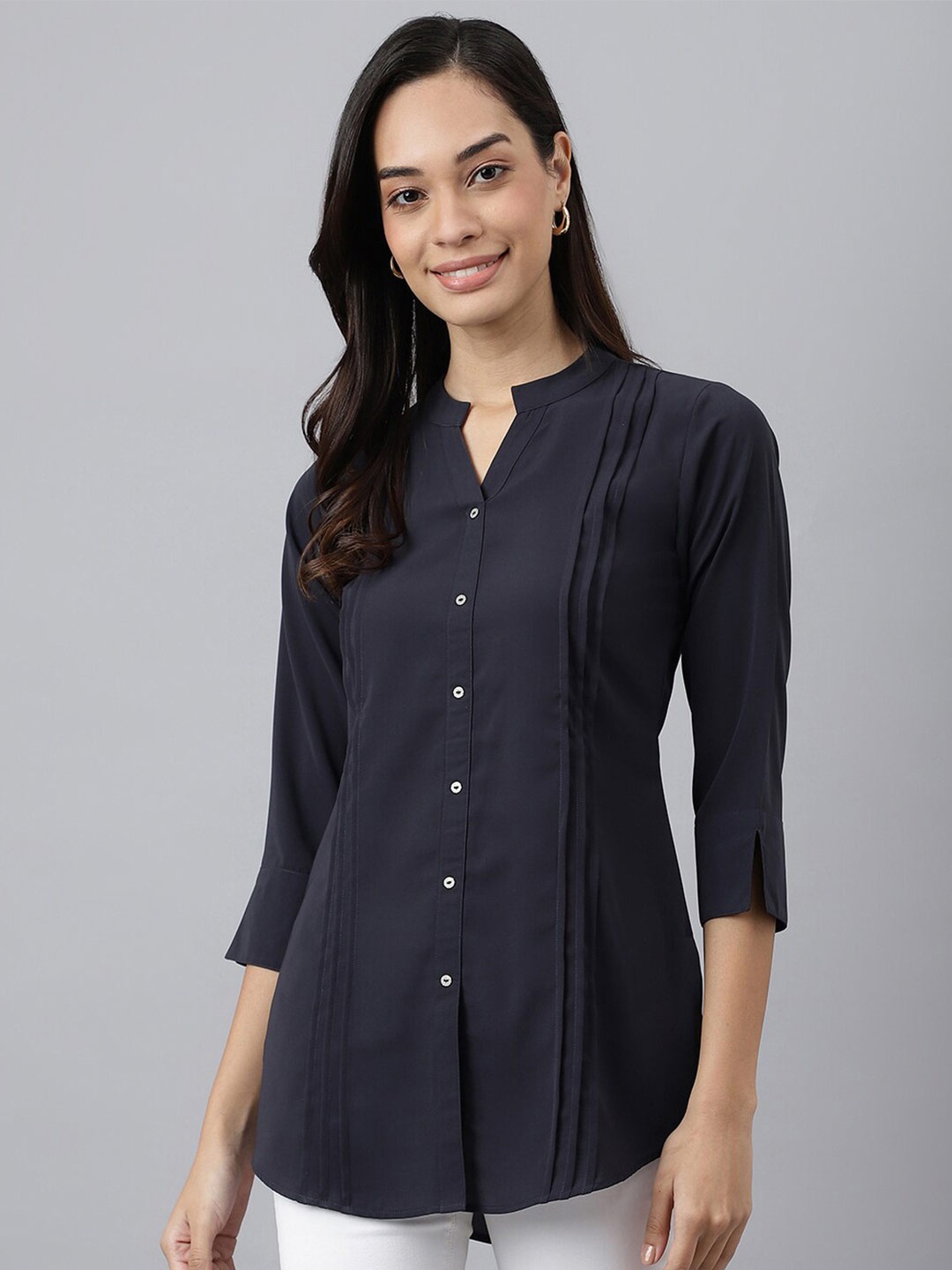 

MEESAN Charcoal Mandarin Collar Tunic