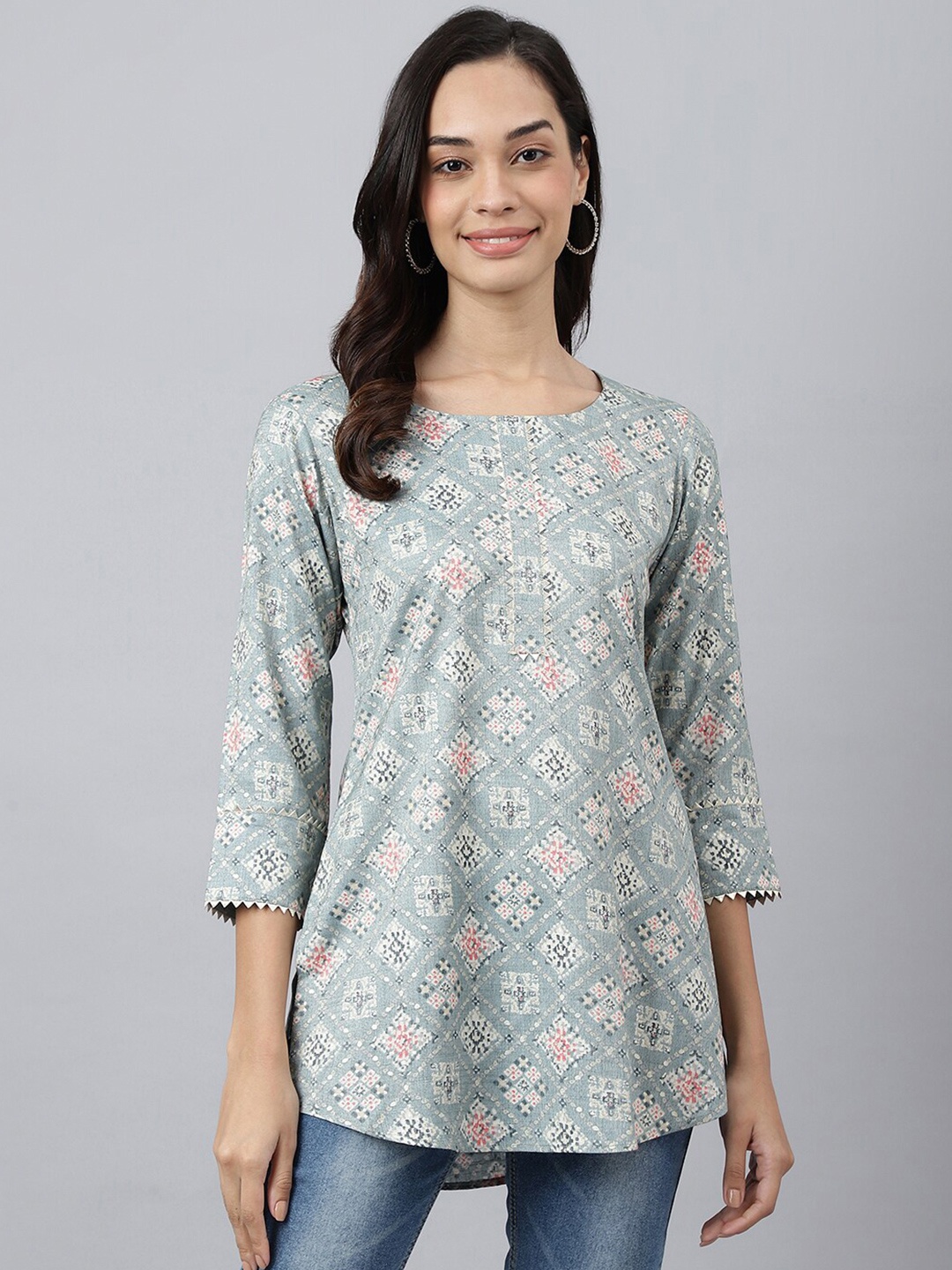 

MEESAN Blue & White Printed Tunic