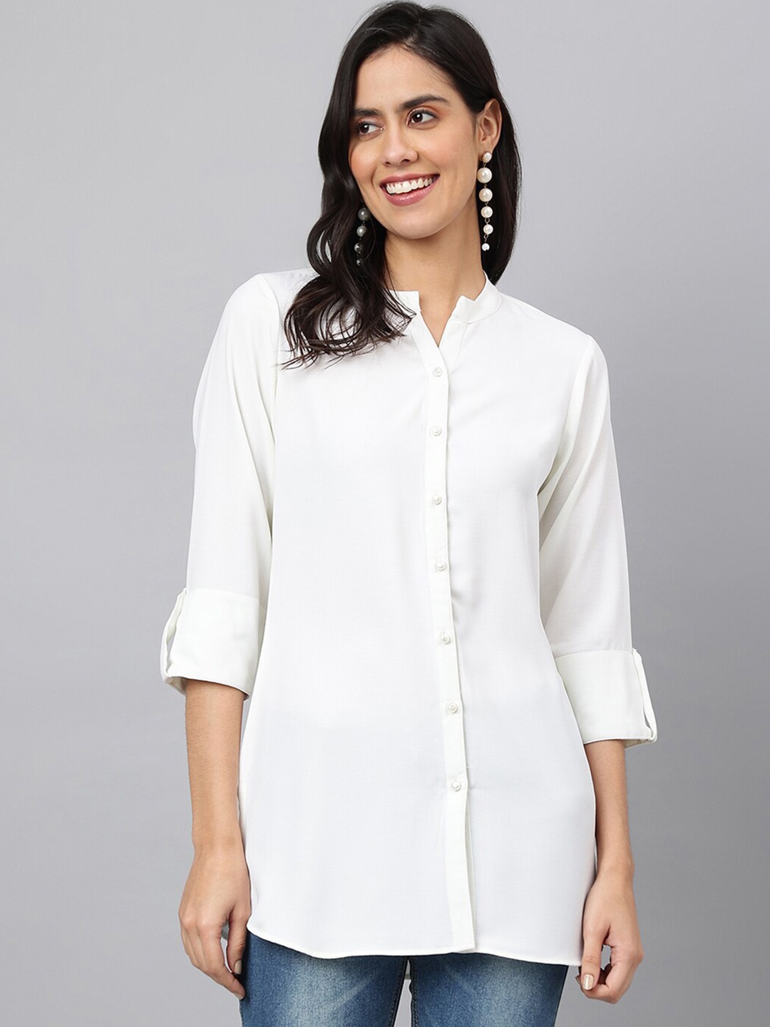 

MEESAN White Mandarin Collar Tunic