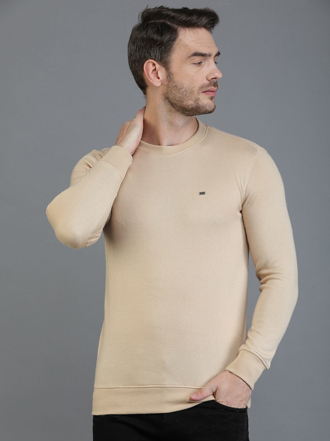 

TQS Men Beige Cotton T-shirt