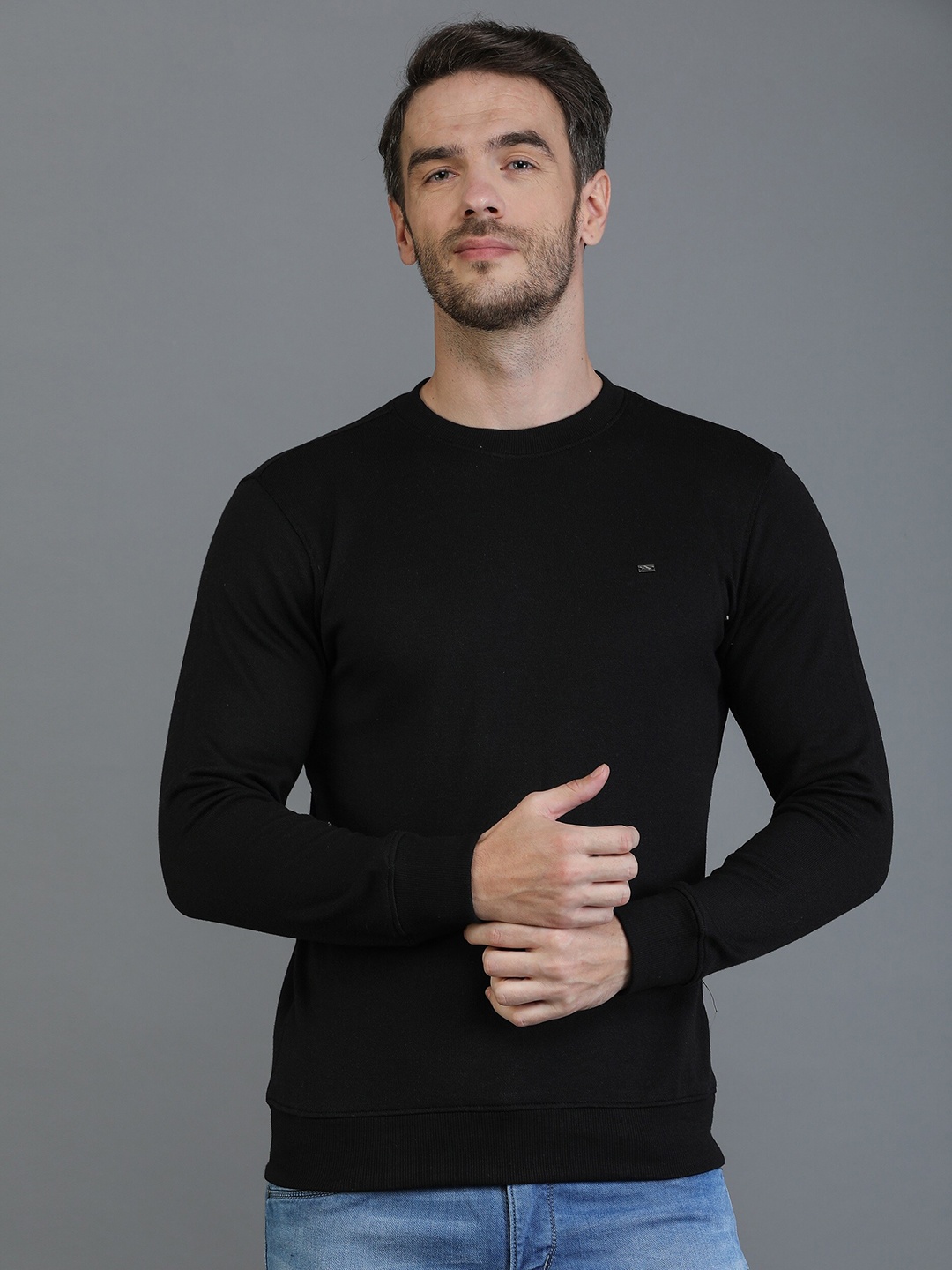 

TQS Men Black Cotton T-shirt
