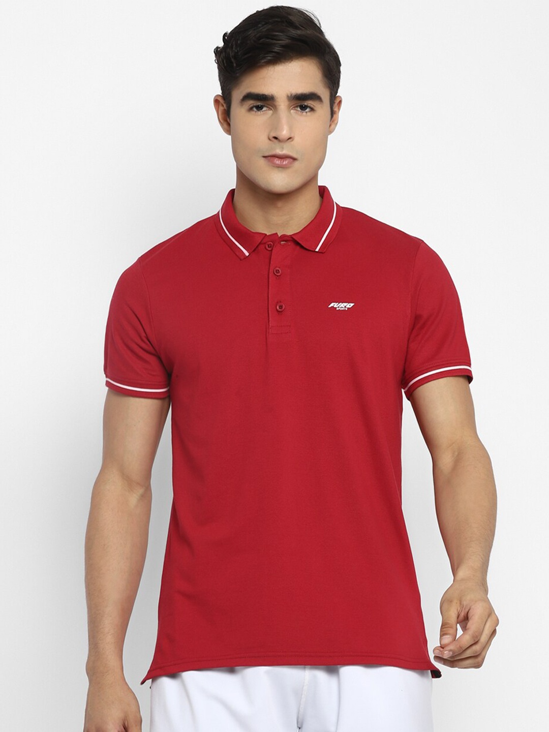 

FURO by Red Chief Men Red Polo Collar T-shirt