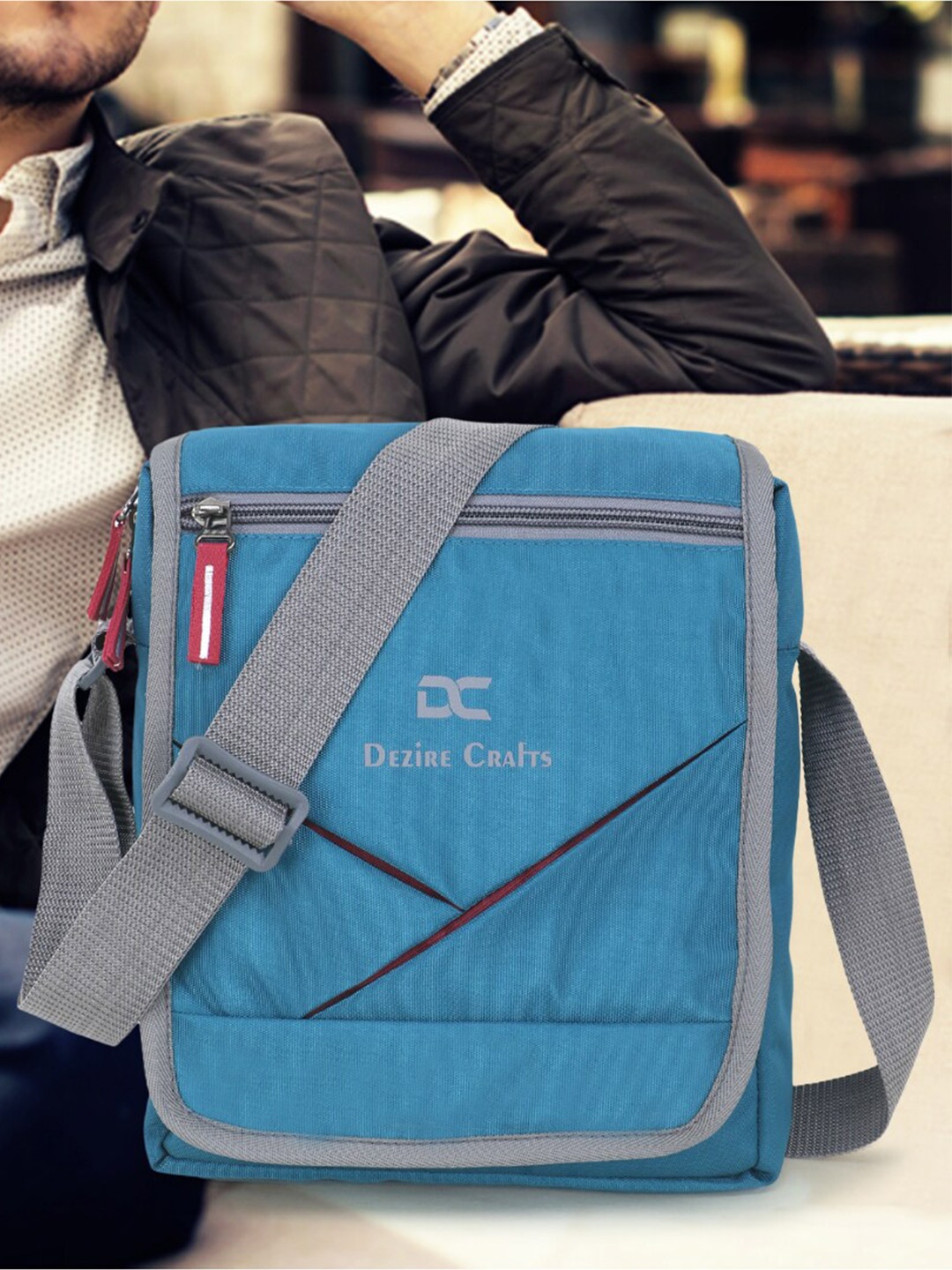 

Dezire Crafts Blue & Grey Cross Body Messenger Bag