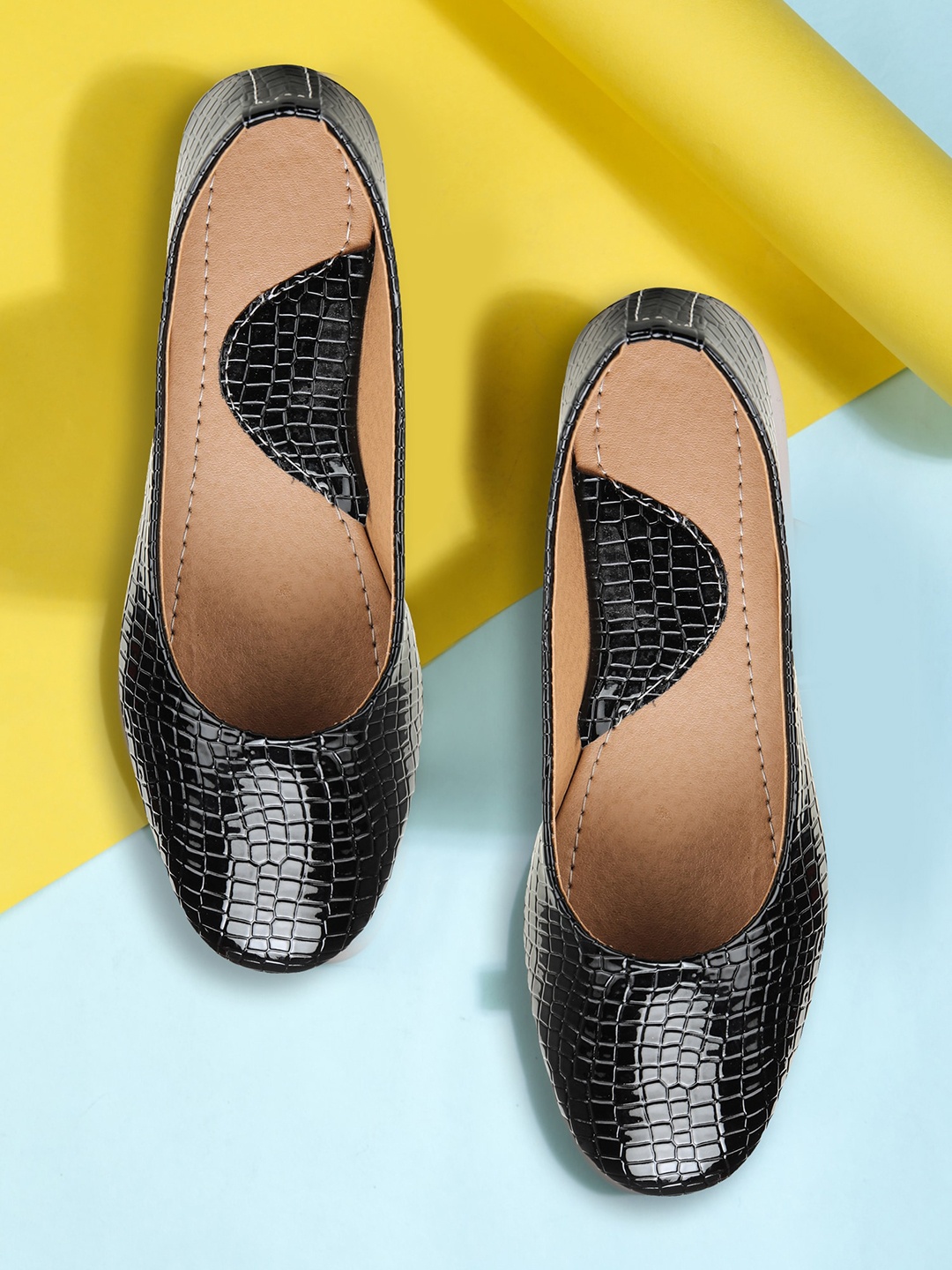 

Moonwalk Women Black Textured Synthetic Ballerinas Flats