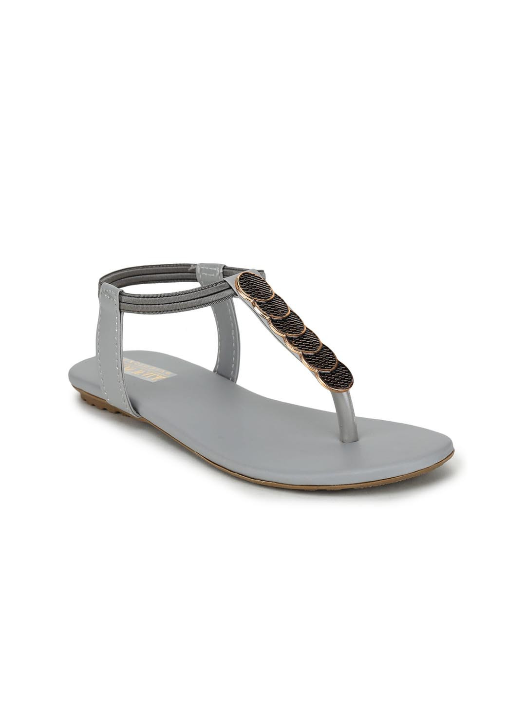 

Moonwalk Women Grey Embellished Synthetic T-Strap Flats