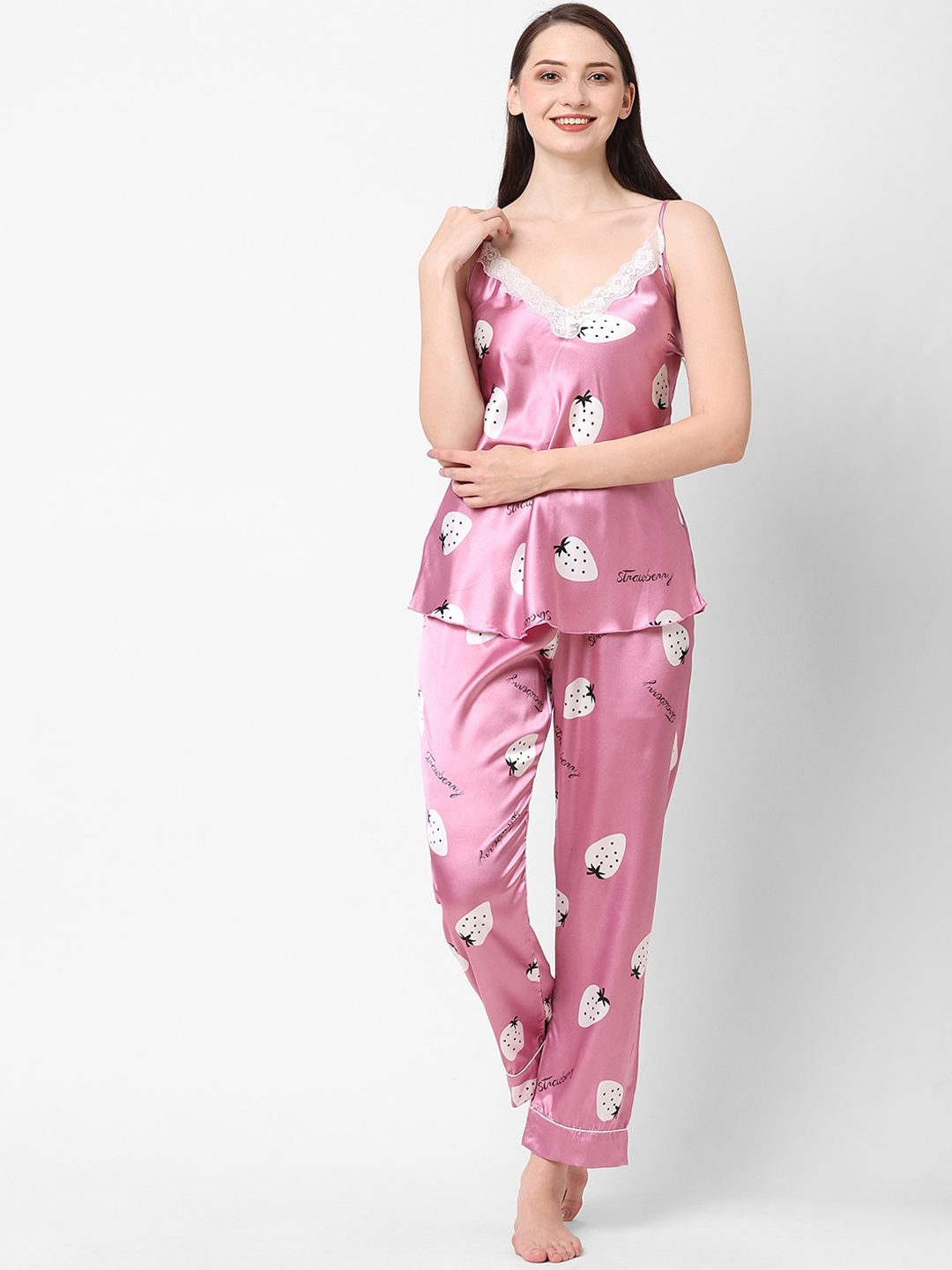 

Sweet Dreams Women Pink & Black Printed Night suit