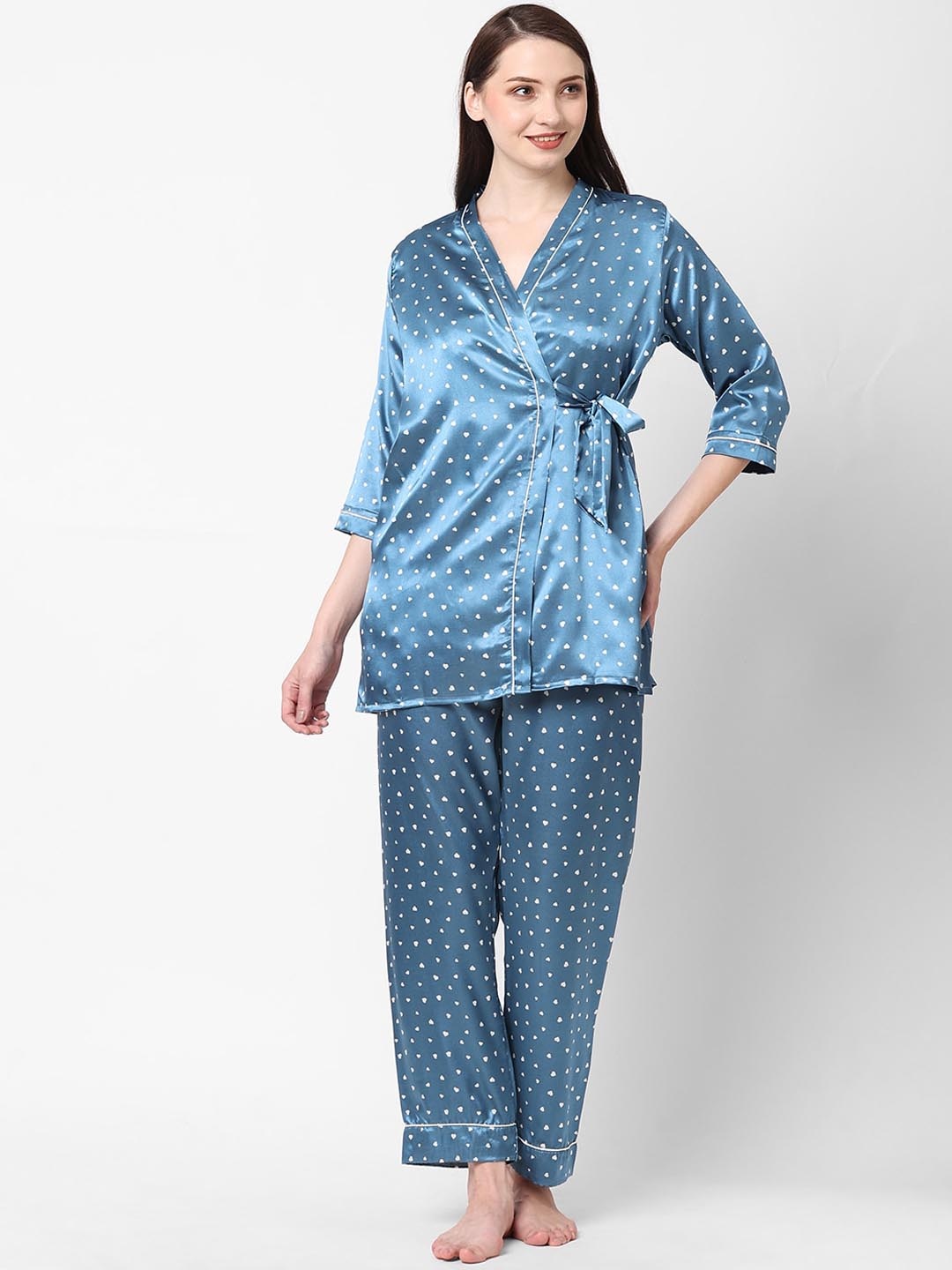 

Sweet Dreams Women Blue & White Printed Night suit