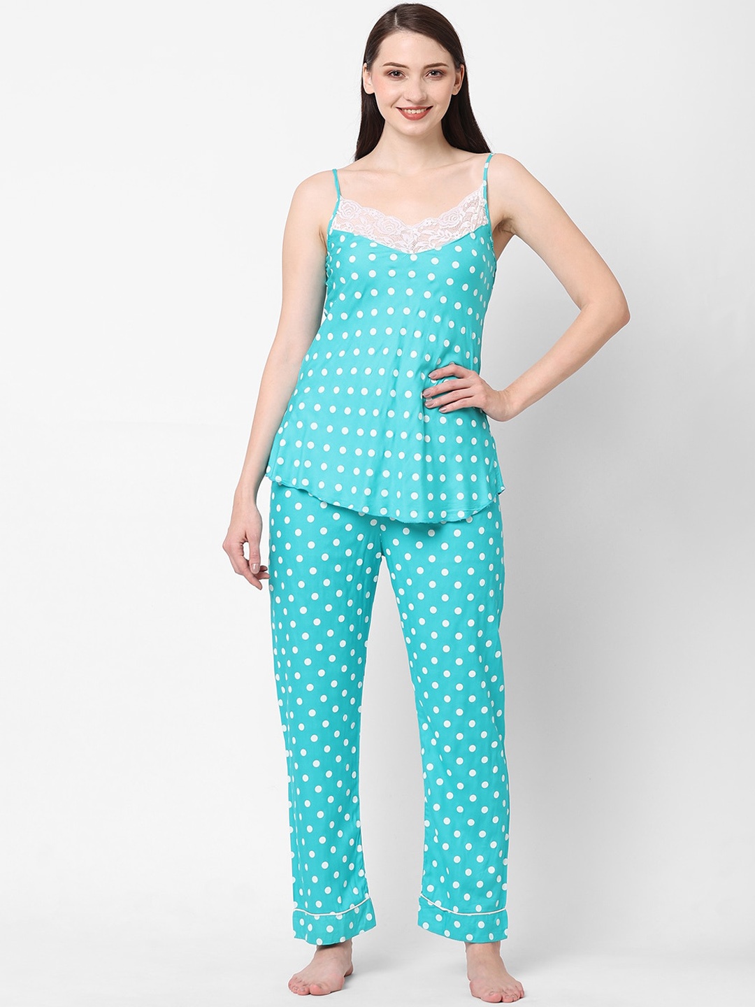 

Sweet Dreams Women Green & White Printed Night suit