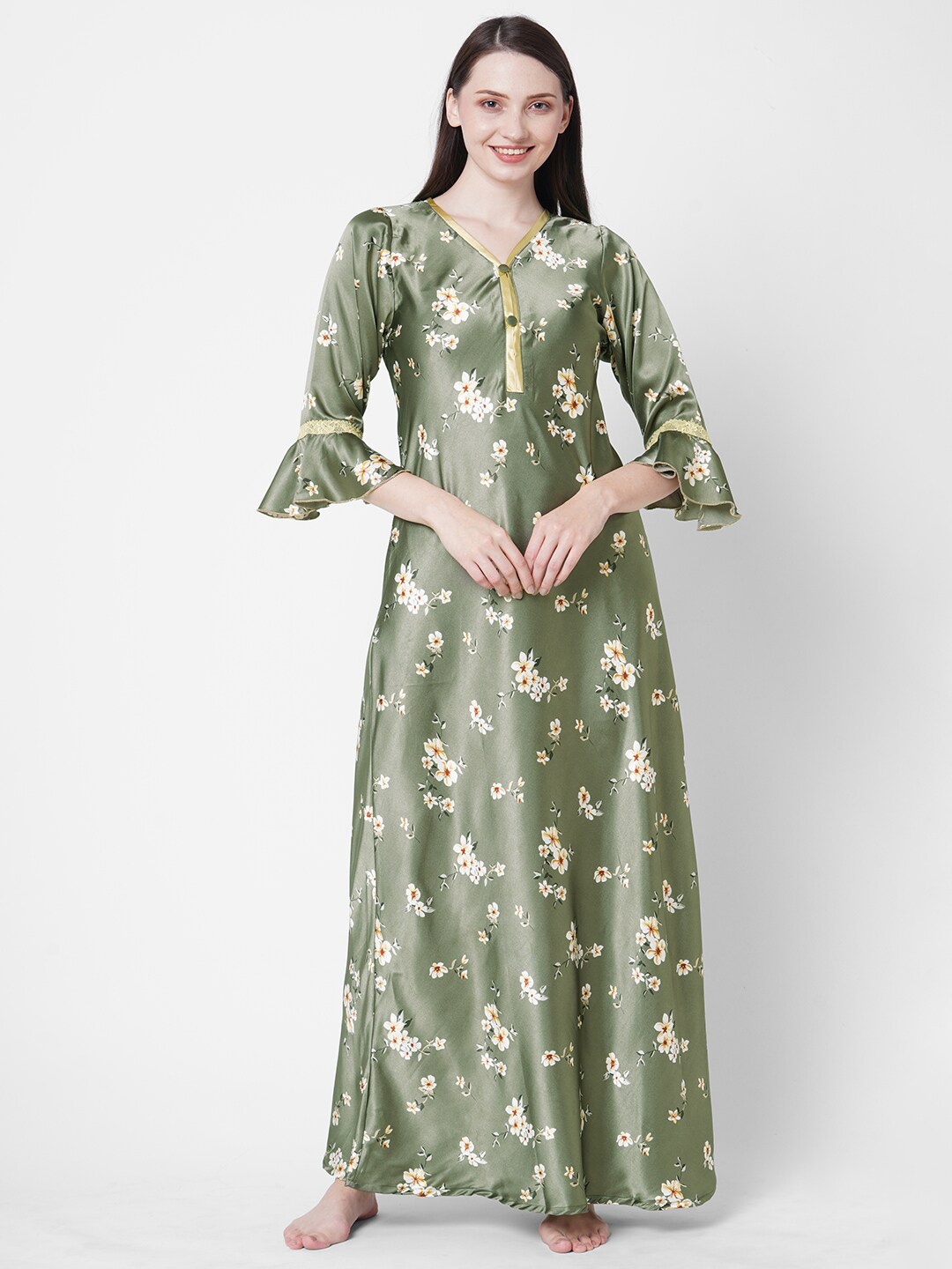 

Sweet Dreams Green Printed Maxi Nightdress
