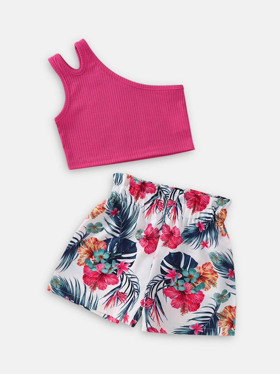 

Hopscotch Girls Pink & White Tropical Print Top with Shorts