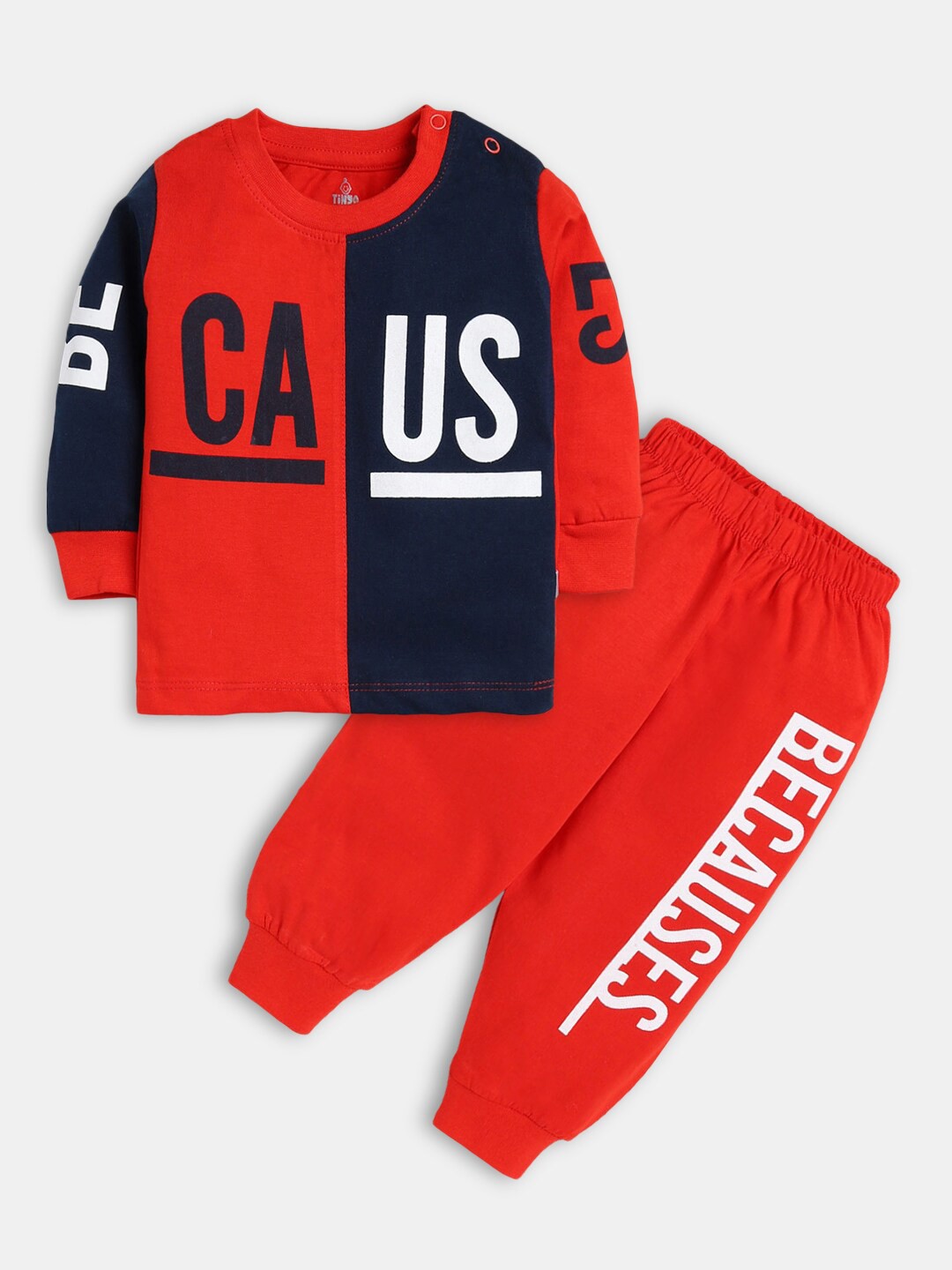 

Hopscotch Boys Red & Navy Blue Printed T-shirt with Joggers