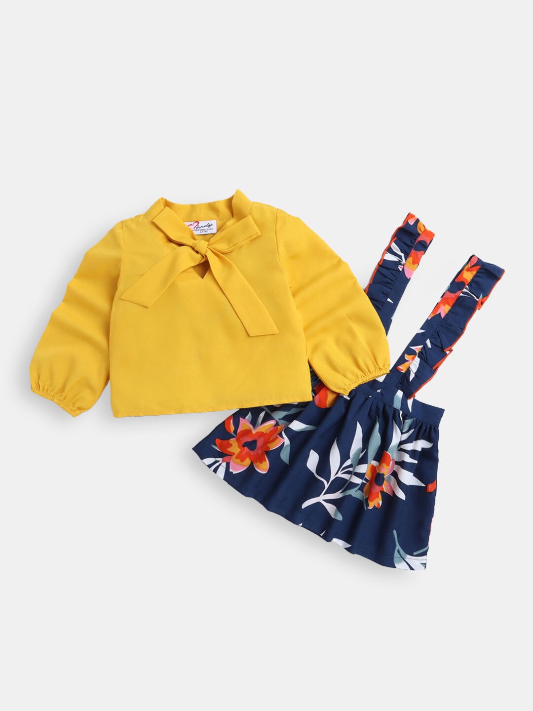 

Hopscotch Girls Yellow & Navy Blue Top with Skirt