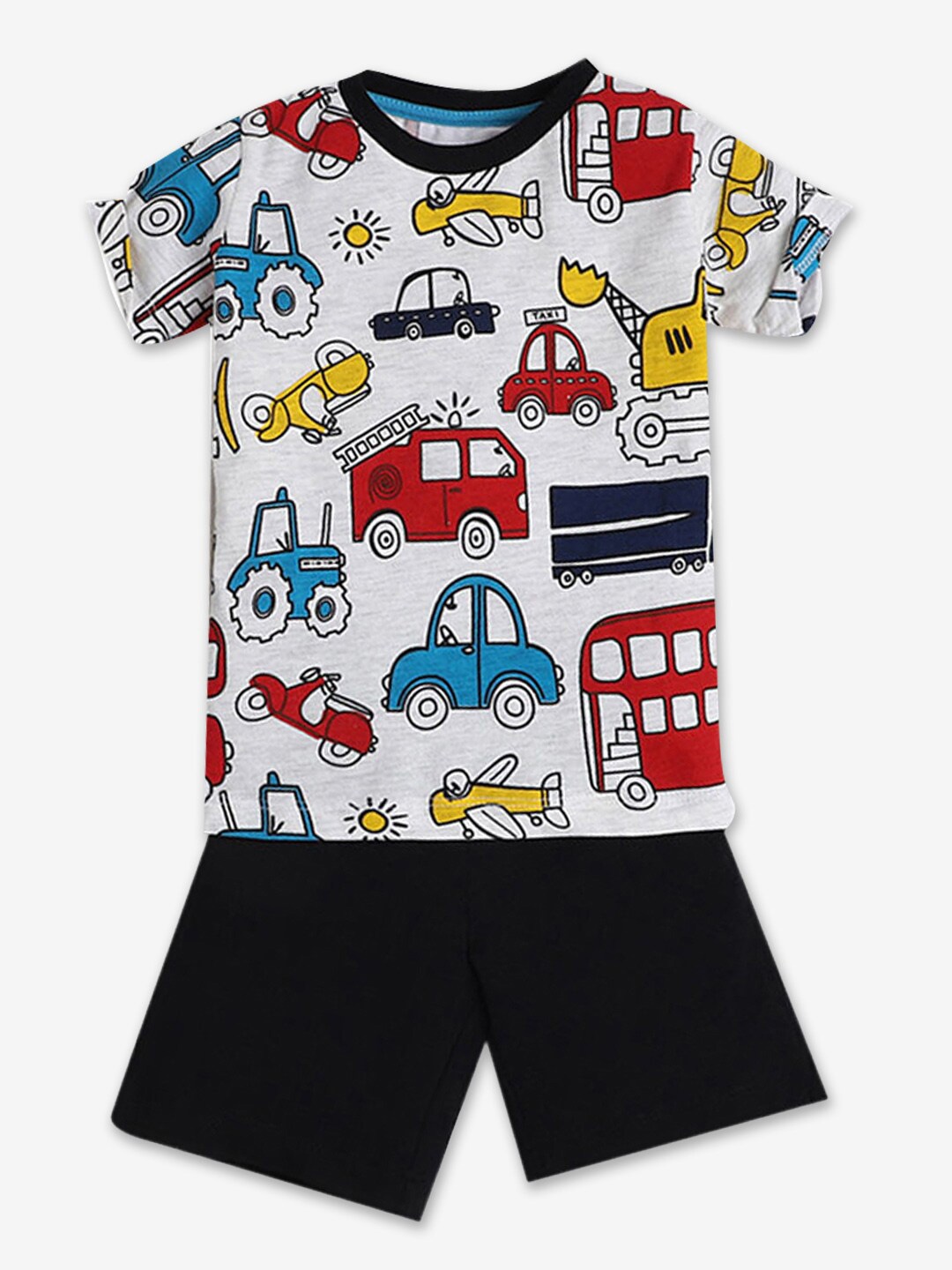 

Hopscotch Boys White & Black Pure Cotton Printed T-shirt with Shorts