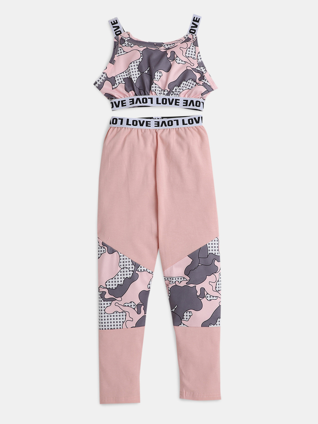 

Hopscotch Girls Pink & White Printed Top with Trousers