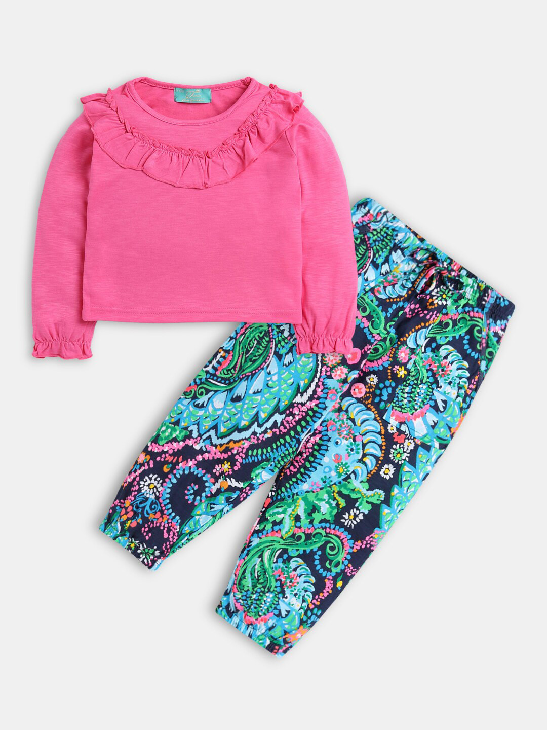 

Hopscotch Girls Pink & Blue Pure Cotton Tunic with Trousers