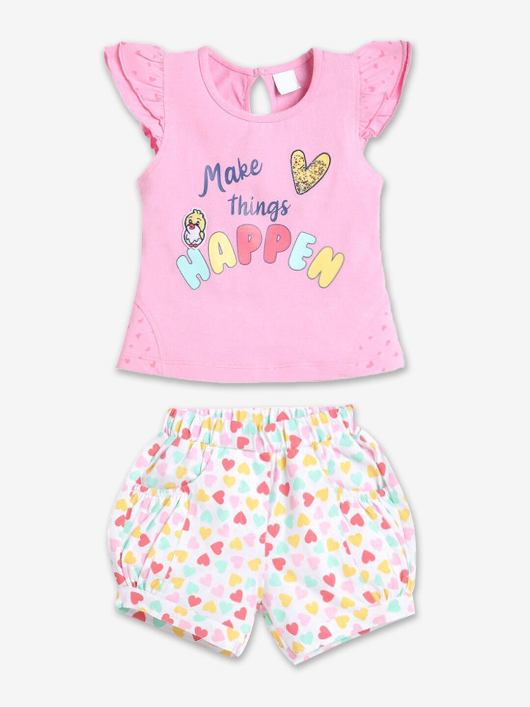 

Hopscotch Girls Pink & White Printed T-shirt with Shorts