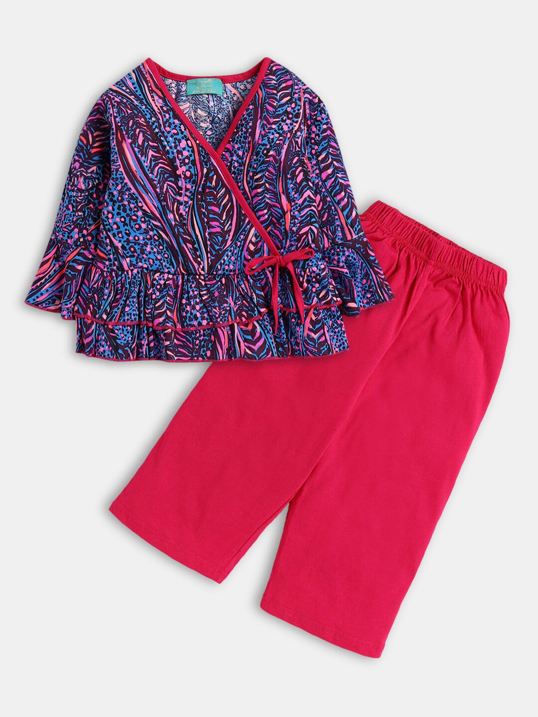 

Hopscotch Girls Pink & Blue Printed Pure Cotton Top with Trousers