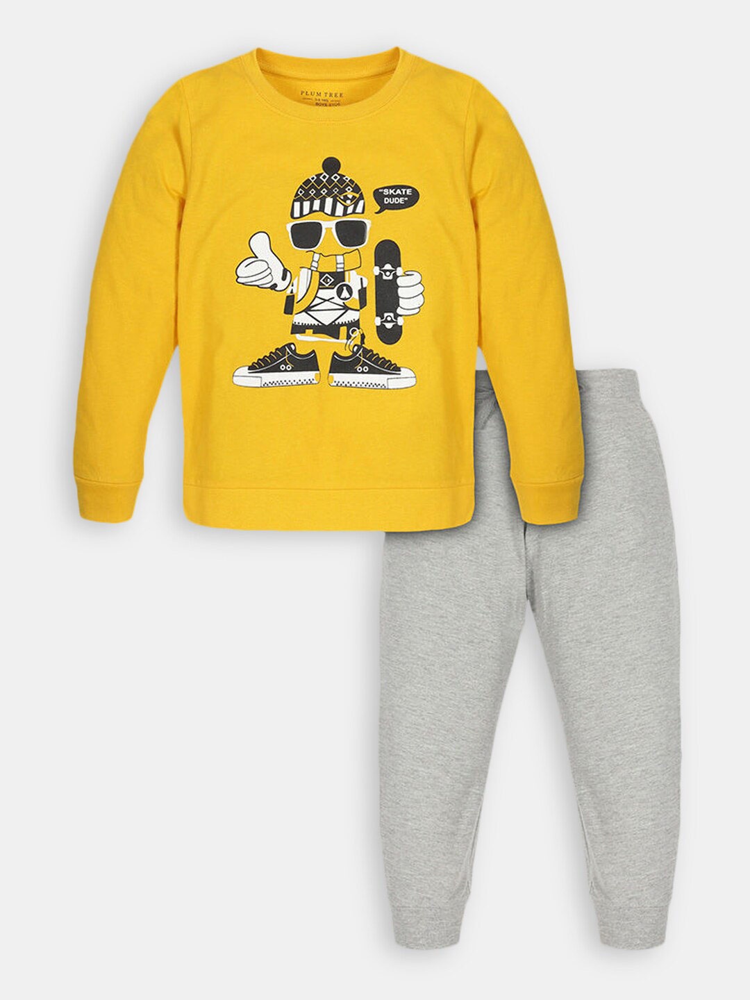 

Hopscotch Boys Yellow & Grey Printed Pure Cotton Top with Pyjamas
