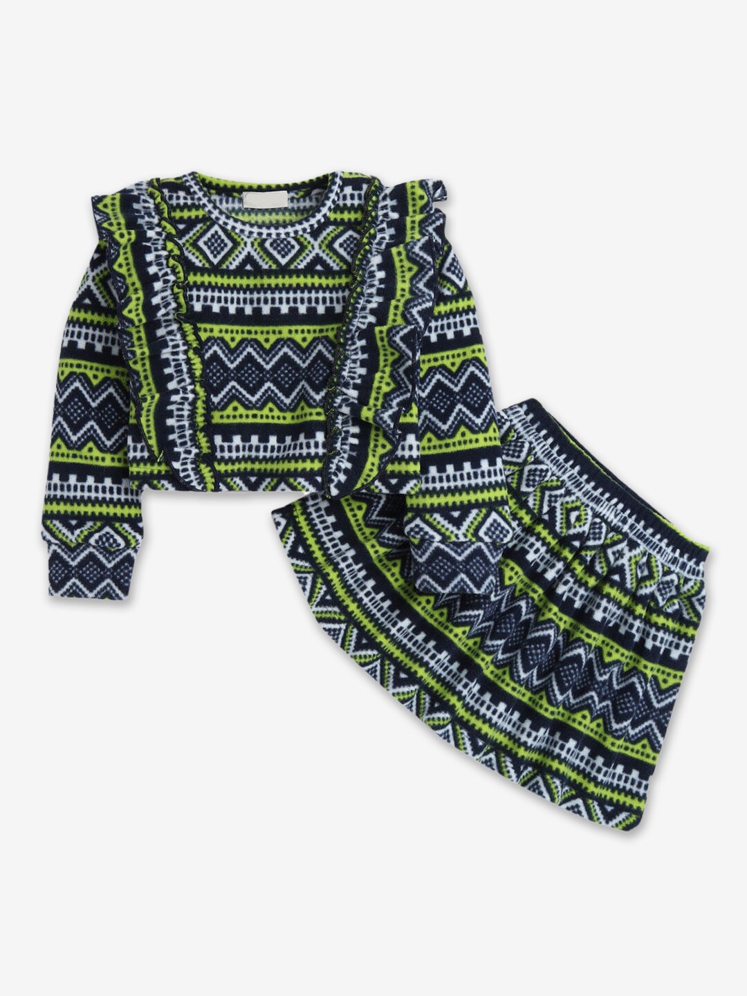 

Hopscotch Girls Blue & Green Printed Tunic with Skirt