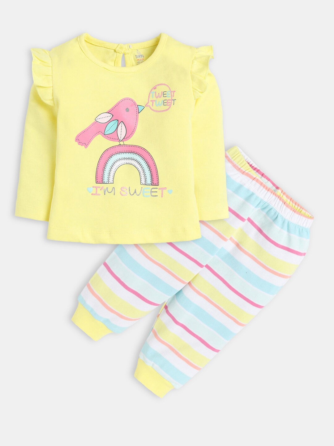 

Hopscotch Girls Yellow & Blue Printed Cotton T-shirt with Pyjamas