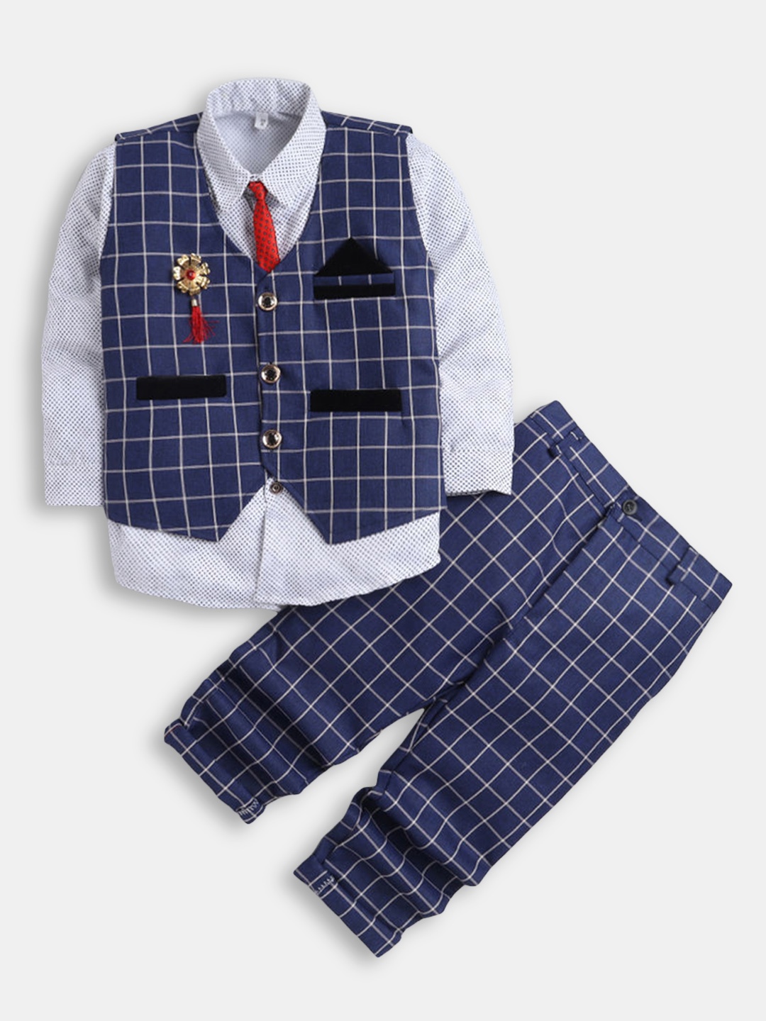 

Hopscotch Boys Blue & White Checked Shirt with Trousers