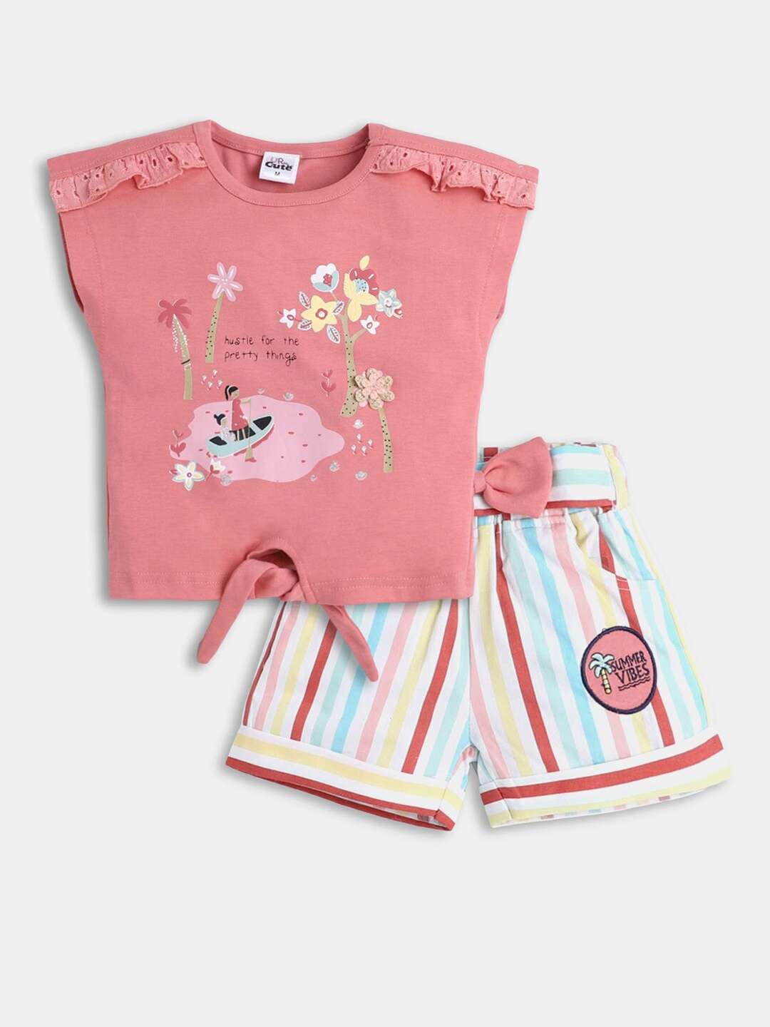 

Hopscotch Girls Brown & White Printed Top with Shorts