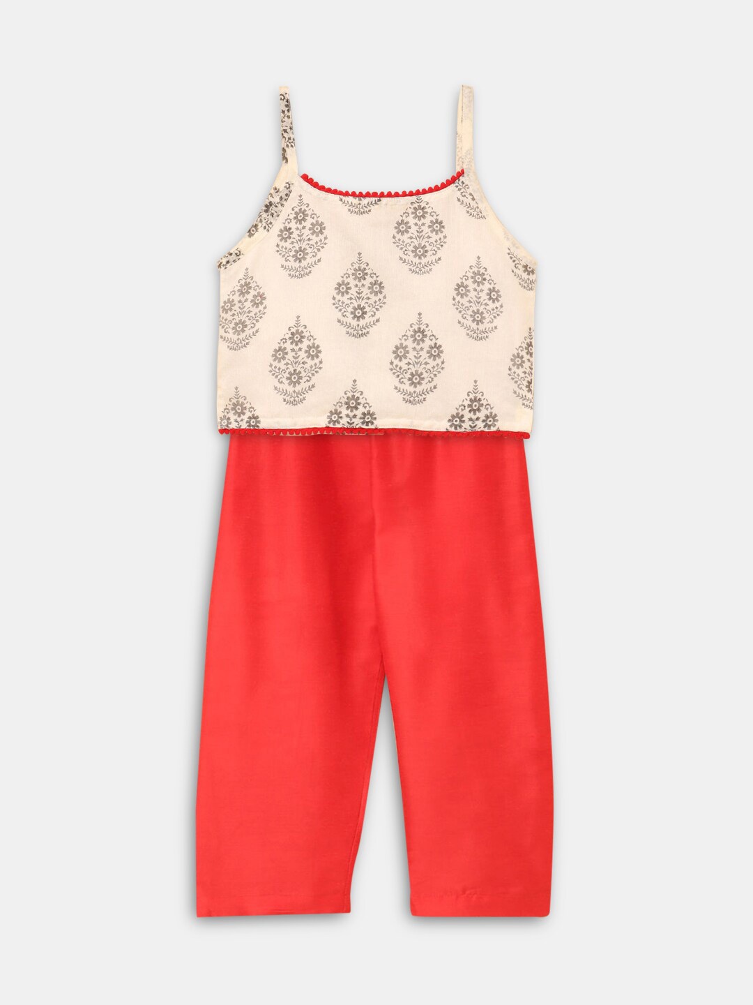 

Hopscotch Girls White & Red Printed Cotton Top with Trousers