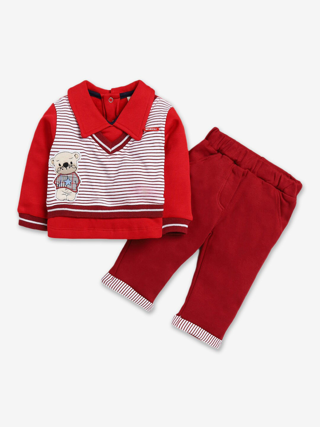 

Hopscotch Boys Red & White Striped Cotton T-shirt with Trousers