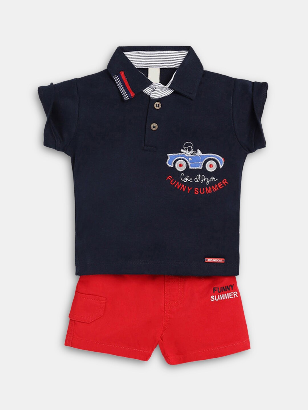 

Hopscotch Kids Black & Red Cotton T-shirt with Shorts
