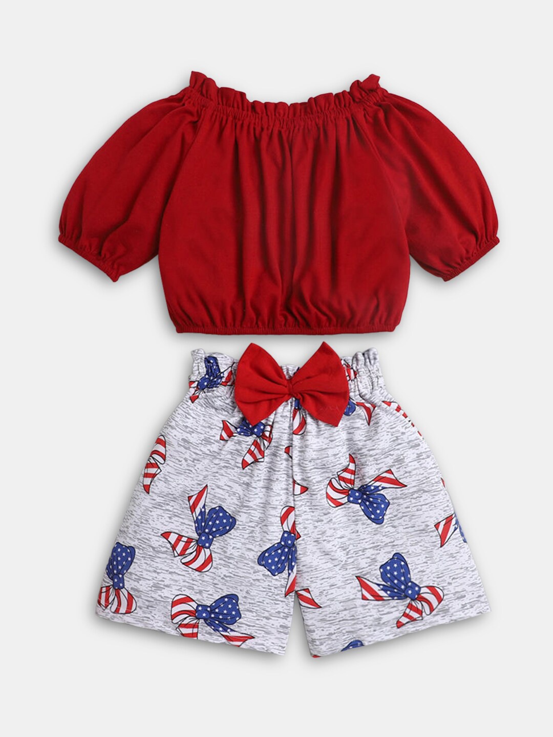 

Hopscotch Girls Red & Grey Cotton Tunic with Shorts