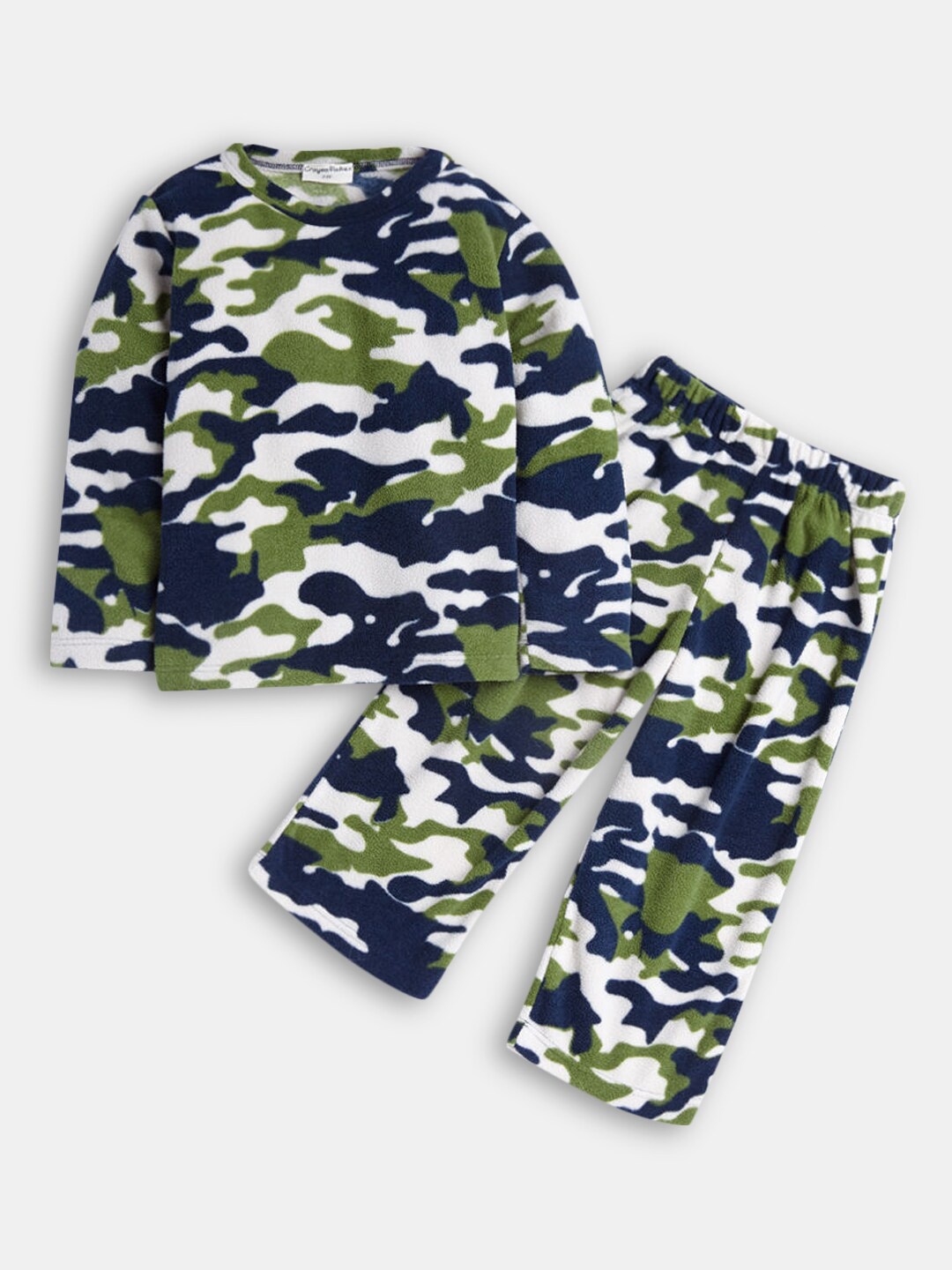 

Hopscotch Girls Navy Blue & White Camouflage Printed T-shirt with Trouser