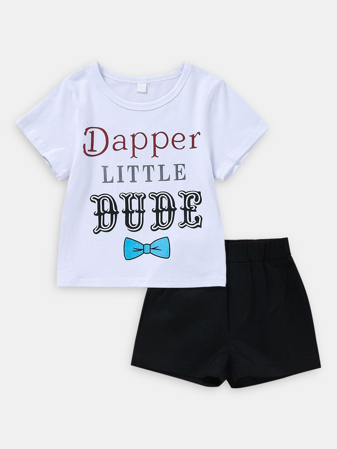

Hopscotch Boys White & Black Printed Top with Shorts