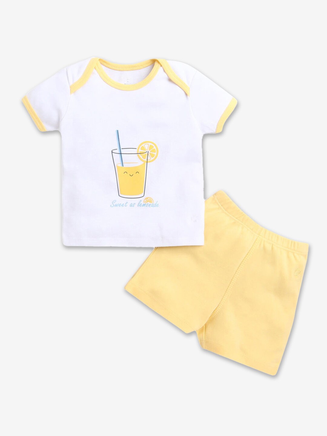 

Hopscotch Kids White & Mustard Printed Pure Cotton T-shirt with Shorts